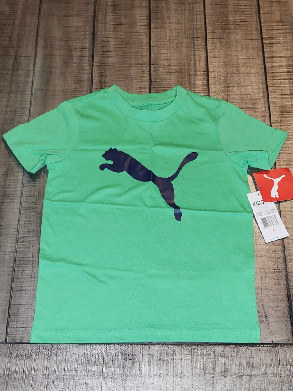 NWT Puma Kids Green Tee with Navy Cat Logo